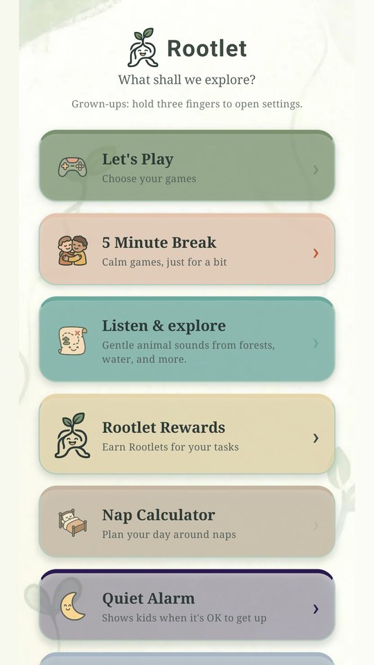 Rootlet home screen